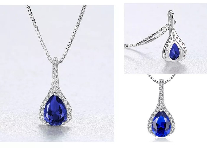 Set Cercei si Lantisor Din Argint S925 Zirconiu Safir Duchess Blue Set364C