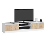 Comoda TV cu 2 usi si rafturi centrale, PAL laminat, 160x40x33 cm, alb si stejar sonoma Household NewTrend