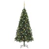 Brad Crăciun pre-iluminat artificial set globuri, verde, 180 cm