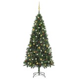 Brad Crăciun pre-iluminat artificial set globuri, verde, 180 cm