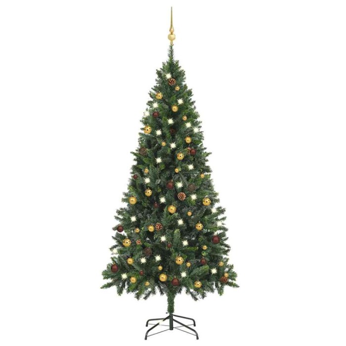 Brad Crăciun pre-iluminat artificial set globuri, verde, 180 cm