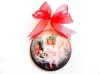 Glob Lemn Ingeras Coronita Albastra, Decoratiune Craciun Handmade, Diametru 9cm, Funda Rosie