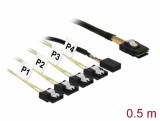 Cablu Mini SAS SFF-8087 &gt; 4 x SATA 7 pin Reverse + Sideband 0.5m, Delock 83318