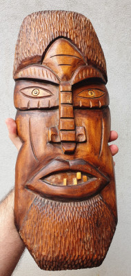 Masca africana vintage hand made deosebita, lemn greu abanos sau santal, 45x18cm foto