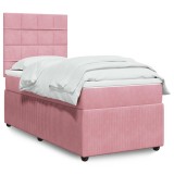 VidaXL Pat box spring cu saltea, roz, 100x200 cm, catifea
