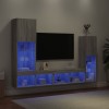 VidaXL Unități de perete TV cu LED-uri, 4 piese, gri sonoma, lemn
