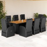 Cumpara ieftin Gossi set mobilier de gradina cu perne, 9 piese, negru, poliratan
