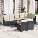 vidaXL Set de canapele pentru grădină cu pernă 9 pcs Negru, Crem