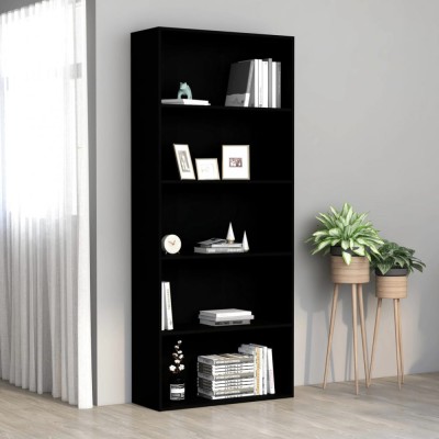 Gossi biblioteca cu 5 rafturi, negru, 80x30x189 cm, lemn prelucrat foto
