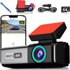 Camera Auto de Bord 4K Full HD, WiFi, Unghi 170&deg;, Vedere Nocturna, G-Sensor, Inregistrare Bucla, Monitorizare Parcare, Card 64GB Inclus, Negru