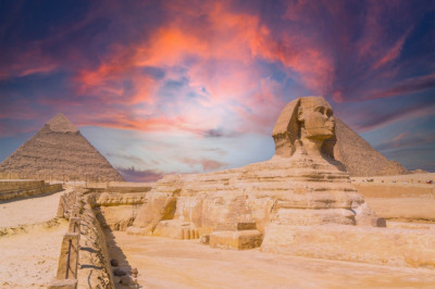 Fototapet de perete autoadeziv si lavabil Natura163 Apus de soare peste Sphinx, 270 x 200 cm foto