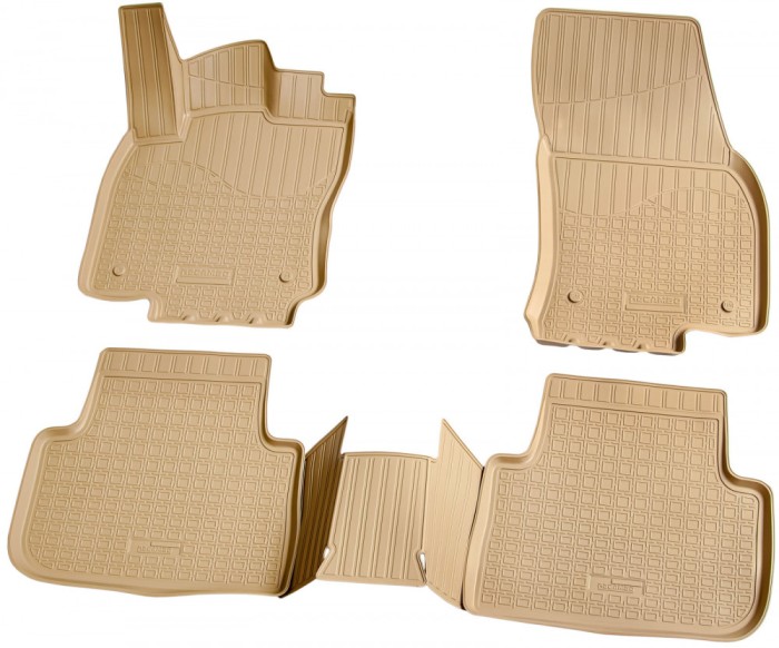 Set de 4 covorase bej cauciuc 3D stil tavita premium pentru VW Tiguan II AD1 din 2016