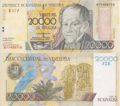 2002 (13 VIII), 20,000 Bol&amp;iacute;vares (P-86b) - Venezuela - stare XF foto