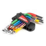 Set chei imbus HEX cu bila, scurte, 9 piese, otel S2, AMiO