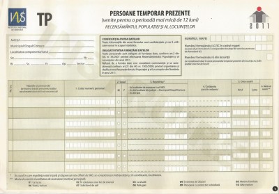 Romania, Recensamant 2011, formular pentru persoane temporar prezente foto