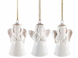 Set 3 ornamente brad Craciun Ingeri portelan alb auriu cm 4 x 3 x 6 H