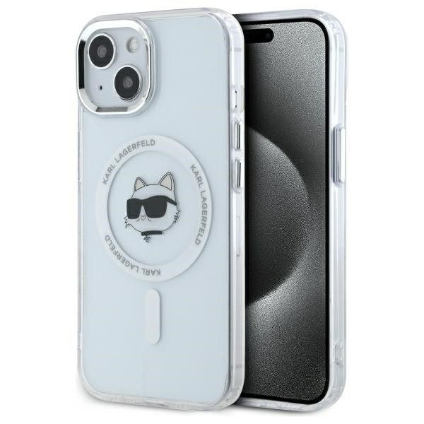 Husa MagSafe pentru Apple iPhone 15 Plus, Karl Lagerfeld, IML Metal Choupette&#039;s Head, Alba