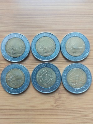 Moneda Italia 500 Lire 1982 1983,1987,1992,1993,1995 foto