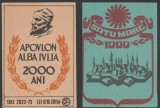 1972-1975 Romania - Set 2 etichete de chibrituri romanesti Aniversari Orase mileniale (Alba Iulia 2000 ani + Satu Mare 1000 ani)
