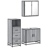 Cumpara ieftin Set mobilier de baie, 3 piese, gri sonoma, lemn prelucrat