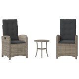 Cumpara ieftin Set bistro de gradina cu perne, 3 piese, gri, poliratan