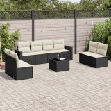 Cumpara ieftin Set mobilier de grădină cu perne, 9 piese, negru, poliratan