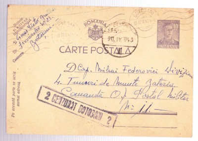 AMS# - CARTE POSTALA CENZURAT BOTOSANI - 2, 1943 foto