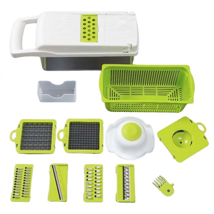 Feliator multifunctional, flippy, razatoare, 8 in 1, pentru fructe si legume, 10 piese, lame de inox, recipient stocare, separator oua, protectie mana