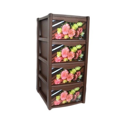 Dulap pentru depozitare, din plastic, 4 sertare cu floricele foto
