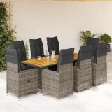 VidaXL Set bistro de grădină cu perne, 9 piese, gri, poliratan