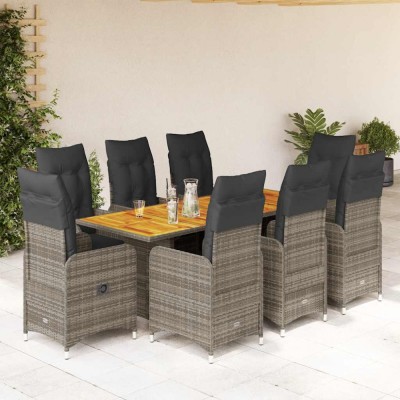 Gossi set bistro de gradina cu perne, 9 piese, gri, poliratan foto