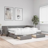 vidaXL Pat de zi cu extensie și sertare, gri &icirc;nchis, 90x190cm, textil