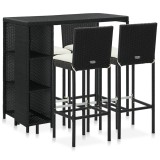 Cumpara ieftin Set mobilier bar de gradina cu perne, 5 piese, negru, poliratan