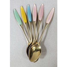 Sase lingurite din argint si email policrom, Frigast Sterling Silver/Enamel