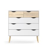 Cumpara ieftin Comoda, 5 sertare, din mdf stejar sonoma alb, Oslo, 99x39x101 cm
