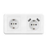 Resigilat Priza Techstar&reg; PCU2, Dubla, 2 x USB, 2.1 A, Culoare Alb, Policarbonat, 16A