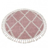 Covor Berber Troik A0010 cerc roz si alb Franjuri shaggy, cerc 160 cm