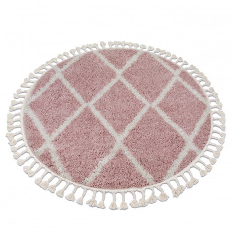 Covor Berber Troik A0010 cerc roz si alb Franjuri shaggy, cerc 120 cm