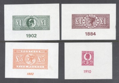 Great Britain 1882-1910 4 x Victoria Edward VII PROOFS imperf. MNH M.388 foto
