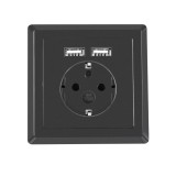 Priza schuko de perete 100V - 240V 16A, Lanberg 41442, cu 2 porturi USB 5V 2.1A, 86 x 86 x 45 mm, cu impamantare, neagra 1 x Priza