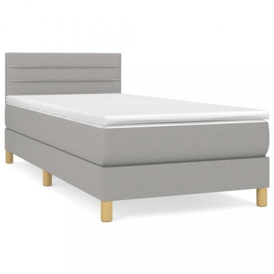 Pat box spring cu saltea, gri deschis, 80x200 cm, textil foto