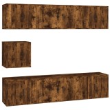 Set comoda TV, 7 piese, stejar fumuriu, lemn compozit