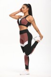 Compleu Sport 2 Piese Top &amp; Colanti Talie Inalta G770A-1188 Negru/Maro Elastic Fitness Yoga Sala Bustiera Burete Detasabil S/M, M, L/XL
