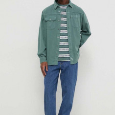 Levi's camasa jeans barbati, culoarea verde, cu guler clasic, relaxed