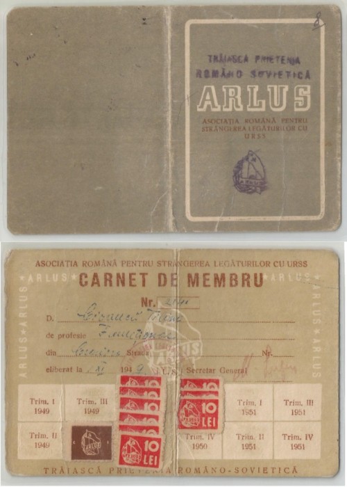 Romania, ARLUS, Carnet de membru, Craiova, 1949