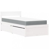 Cumpara ieftin Pat cu sertare si saltea, alb, 90x200 cm, lemn masiv pin