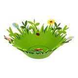 Cos Decorativ de Paste din Pasla Verde cu Model Iarba, Decorat cu Flori si Buburuza, &Oslash;26x11cm, CMCLASS