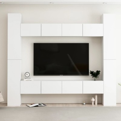 Set dulapuri TV, 8 piese, alb, lemn prelucrat foto