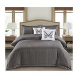 Cumpara ieftin Lenjerie de Pat Dublu Cu Elastic - 100% Bumbac Damasc 6 Piese- Gri rece-CPL42