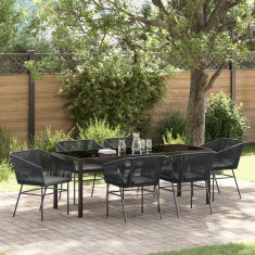 vidaXL Set de dining de grădină , 7 piese, cu perne, negre, din rattan sintetic. foto